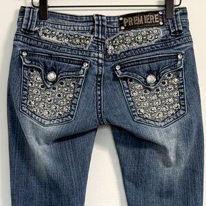 Rue21 Premiere Y2K Rhinestone Bootcut Jeans Juniors 3/4R Blue Festival Denim